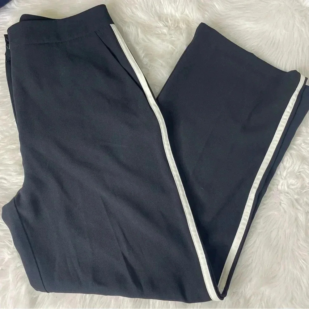 Jason Wu Women's Black Side Stripe Flat Wide Leg Trouser Dress Pants Size 10